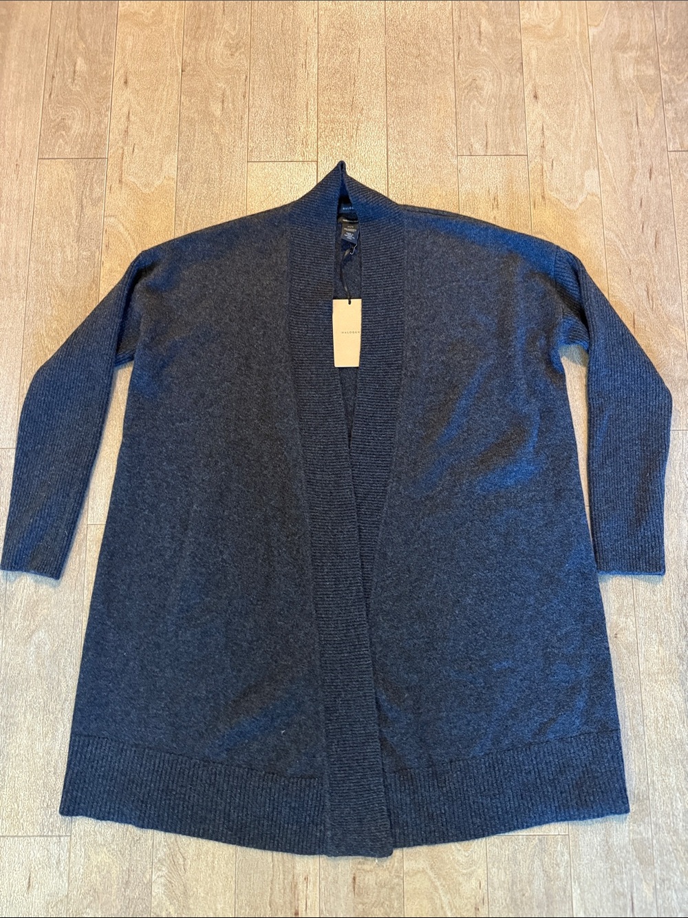 NWT Halogen Charcoal Open-Front Long Cashmere Blend Cardigan Sz. XS/S